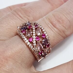 Multi Stone Rose Wide Ring